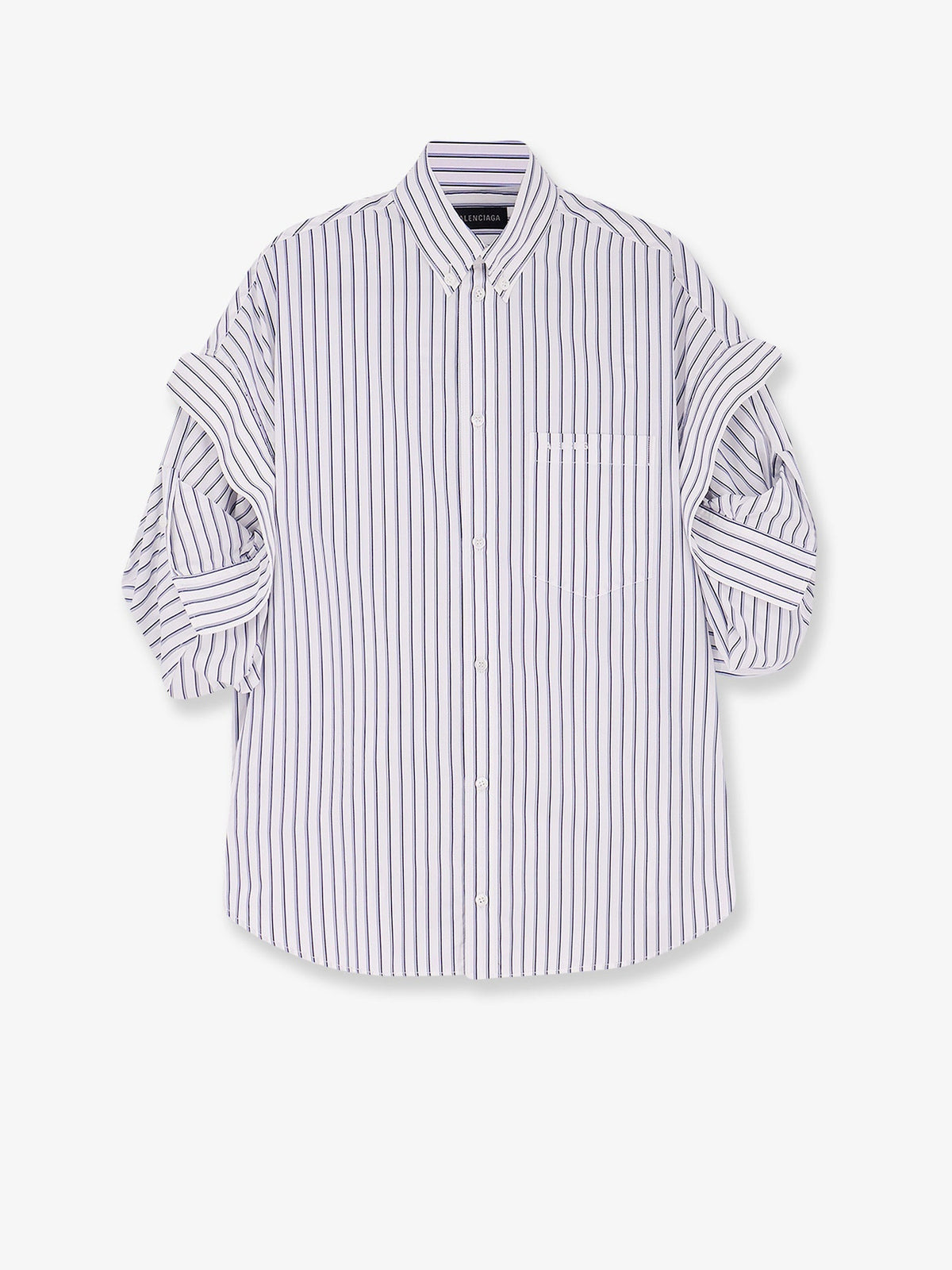 Balenciaga Tucked Sleeve Striped Cotton women Shirt White