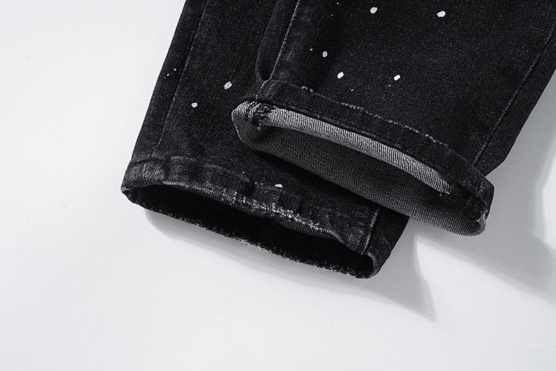 Purple Brand Black Distressed Paint-Splatter Jeans